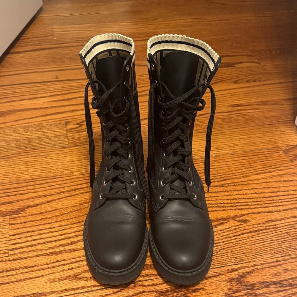 Fendi Authentic Black Lace-Up Combat Boots